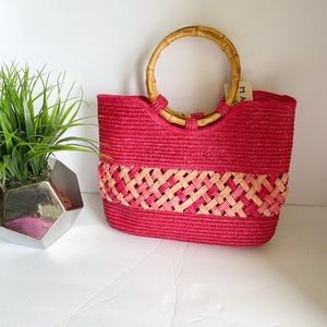 Magid pink straw bag with bamboo handles